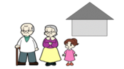 イラスト:ごみ収集に立ち会う老人と子ども