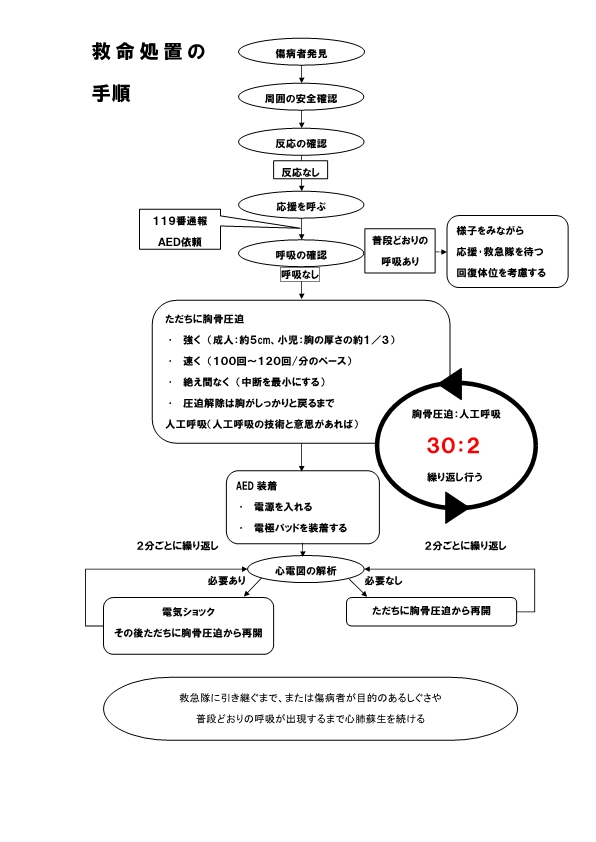 画像:救命処置の手順イメージ図