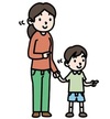イラスト：左右の安全確認をする親子