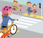 イラスト:自転車を降りて横断歩道を歩く様子