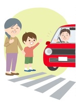 イラスト:歩行者がいたので横断歩道手前で停止する車