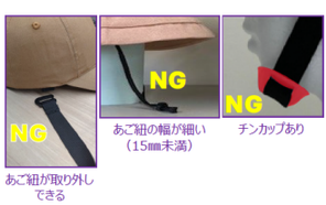 あごひもの幅が15mm未満のものやチンカップ(あご受け)付きのもの